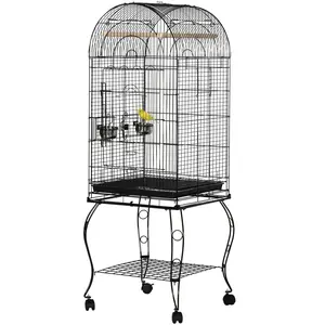 PawHut Cage pour Oiseaux et Canaris, Volière avec Roues en Métal Noir ... pas cher
