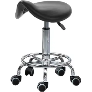 HOMCOM Tabouret Réglable en Hauteur avec 5 Roulettes et Assise Ergonom... pas cher