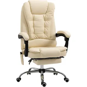 Vinsetto Fauteuil de Bureau Ergonomique à Hauteur Réglable Massant sur 6 Points, 65x160x104 cm, Crème pas cher