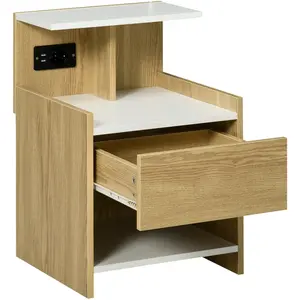 HOMCOM Table de Chevet Moderne avec 2 Prises, 2 ports USB et Tiroir en... pas cher