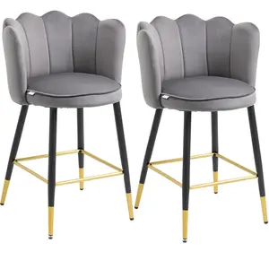 HOMCOM Set de 2 Tabourets de Bar Veloutés avec Repose-Pieds et Base en... pas cher