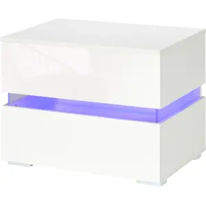 HOMCOM Table de Chevet avec lumière LED RGB intégrée, 2 Tiroirs, 4 Mod... pas cher