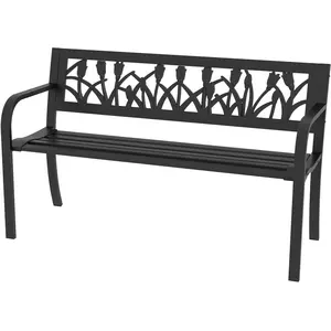 Outsunny Banc de Jardin à 2 Places en Acier avec Dossier Ornée et Acco... pas cher