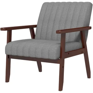 Fauteuil de chambre moderne HOMCOM rembourré en tissu et bois avec coutures tubulaires, gris pas cher