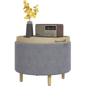 HOMCOM Pouf de Rangement Velouté jusqu'à 120 kg avec Plateau Réversibl...Vendu paraosom