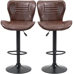 HOMCOM Set 2 Tabourets de Bar en Simili Cuir avec Hauteur Réglable, Assise Pivotante et Repose-Pieds, Marron pas cher