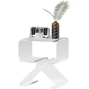 HOMCOM Table Basse Géométrique à 2 Niveaux en Acrylique avec Pieds Tri... pas cher