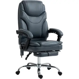 Vinsetto Chaise de Bureau Massante et Chauffante avec Repose-Pieds, en PU et Acier, 67x67x113-121 cm, Gris pas cher