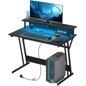 HOMCOM Bureau de Jeu avec Lumières LED et Support pour Moniteur, en MD... pas cher