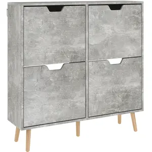 HOMCOM Meuble à Chaussures avec 4 Tiroirs Basculants à 2 Niveaux pour 16 Paires, en Bois, 95x26x95 cm, Gris pas cher