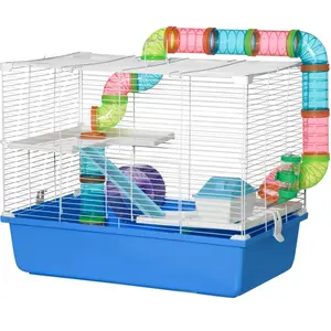 PawHut Cage pour Hamster à 3 Niveaux avec Tunnel, Maisonnette et Roue ... pas cher