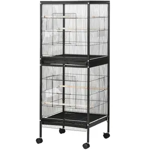 PawHut Cage Volière pour Oiseaux pour Intérieur avec Roulettes et Plat... pas cher