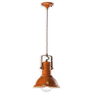 Suspension D.23 C1691 Industriel 1 Lumière Finition Vintage Orange Ferroluce pas cher