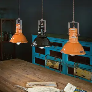 Suspension fer et céramique peinte à la main design vintage industrial so Ferroluce