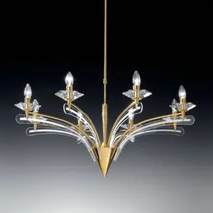 Metallux Lustre ICARO avec verre cristal  à 8 lampes, doré pas cher