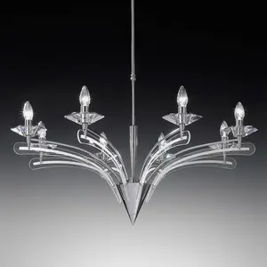 Metallux Lustre ICARO avec verre cristal , 8 lampes, chromé