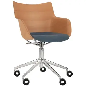 Kartell Chaise Avec Accoudoirs À Roulettes Q/Wood Tissu Aquaclean (Cla...