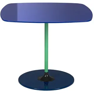 Comparateur de prix : Kartell Table Basse Thierry 50 X 50 Cm (Bleu - Verre Trempé Peint Au D...
