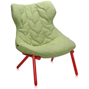 KARTELL fauteuil FOLIAGE (Revêtement vert - pieds rouges - siège en ti...