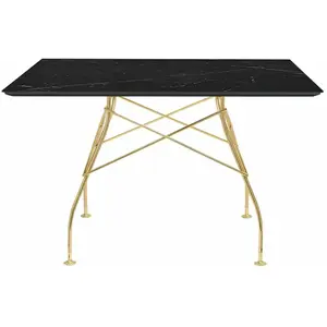 Table à manger effet marbre noir et doré 118x118 Glossy - Kartell