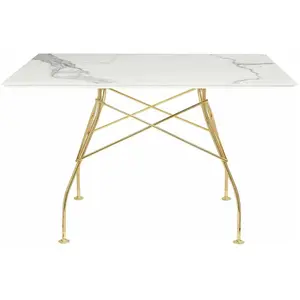 Table à manger effet marbre blanc et doré 118x118 Glossy - Kartell pas cher