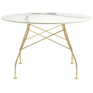 Table Glossy - rond - doré - marbre blanc Kartell pas cher