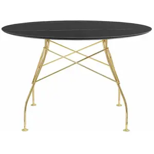 Table à manger ronde effet marbre noir et doré 118 cm Glossy - Kartell