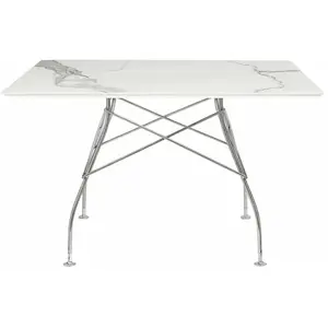 Kartell - Table Glossy Rectangulaire - Marbre Blanc - Chrome - Blanc