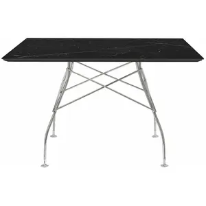 Table à manger effet marbre noir et chromé 118x118 Glossy - Kartell