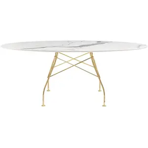 Table Glossy - marbre blanc - doré - oval Kartell pas cher