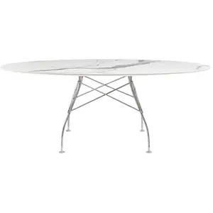 Table Glossy - marbre blanc - chrome - oval Kartell pas cher