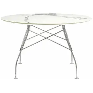 Table Glossy - marbre blanc - chrome - rond Kartell pas cher