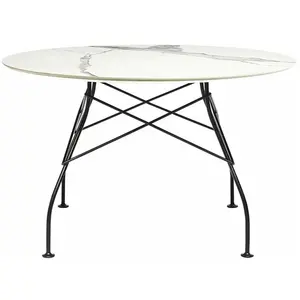 Table Glossy - rond - noir - marbre blanc Kartell pas cher