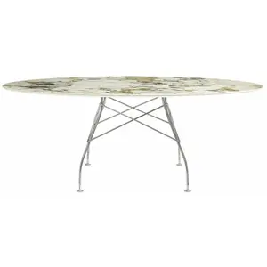 Table ovale effet marbre Symphonie et chromé 192x118 Glossy - Kartell