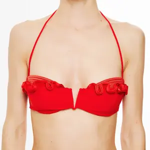 La Perla - Haut de maillot de bain bandeau Ruffled Jade rouge 85 B pas cher