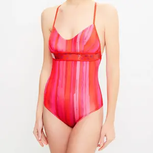 La Perla - Maillot 1 pièce Summer Stripe à rayures rouge T.80B pas cher