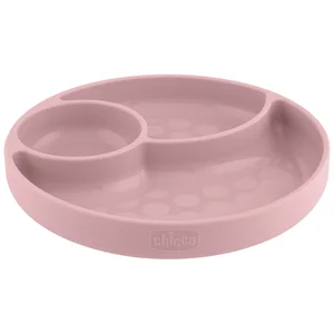 CHICCO, Assiette Compartimentée En Silicone Avec Ventouse, Rosa