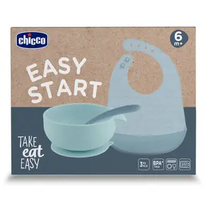 CHICCO, Set De Repas Avec Bol En Silicone 6m+, Blue