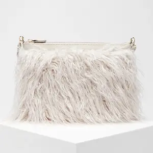 Coccinelle - Sac bandoulière en Cuir & Fausse Fourrure Mini Bag écru 2... pas cher