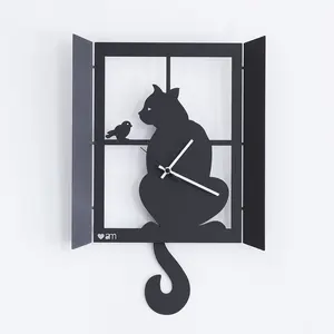 ARTI E MESTIERI horloge murale à pendule GATTO ALLA FINESTRA (Noir - M...