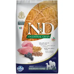 Comparateur de prix : 12kg Farmina N&D Ancestral Grain Adult Medium & Maxi agneau, myrtilles...