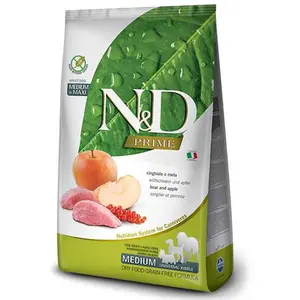 Comparateur de prix : N&d prime chien sanglier et pomme adulte moyen & maxi 12 kg - Farmina