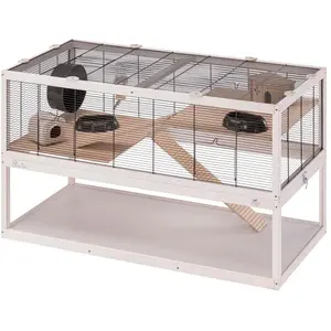 Ferplast Cage Hamster DOMSTER, Cage Souris, 3 Niveaux, avec Accessoires, Plateformes et Échelles, Grillage Métallique et Bois FSC, Base Transparente, Cage pour Hamster en Bois, 100 x 50 x h 61 cmVendu parzooplus