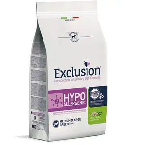 Comparateur de prix : 12kg Exclusion Diet hypoallergénique moyen/grand avec insectes et peti...