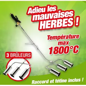 Désherbeur thermique 3 bruleurs 45mm + tuyau 5 m Ribimex PROX583950-1 pas cher