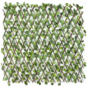 EMMEVI Haie Artificielle Treillis en Bois Naturel Saule Extensible Fausses Feuilles de Lierre 2 Tailles Disponibles - 90x180 cm pas cher