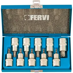 Jeu de 10 clés douille mâle intérieur embout 1/2' torx T20-T70 Fervi 0622Vendu paramazon