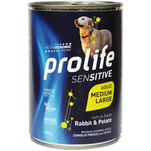 Comparateur de prix : Prolife Sensitive Adult Lapin & Pommes de Terre - Moyen/Large. Boîte de 400 g.