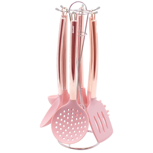 Set de 6 ustensiles de cuisine en métal rose et silicone bisetti stone...