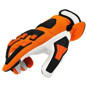 Gants anti-coupure pour tronçonneuse 9/M orange, en cuir - Stocker pas cher